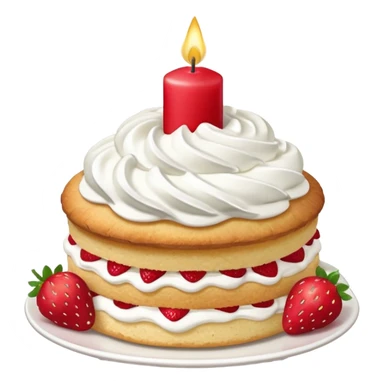 Strawberry shortcake with cream and small strawberry on top with one red candle sticker