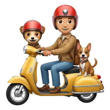 man and his pet dog riding a vespa sticker