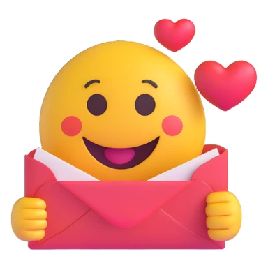 3D smiley emoji, round shape, in love, with a love letter, smiling face, no body sticker