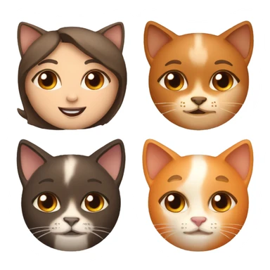 Girl with brown eyes and long brown hair with two cats on her sides: one orange and the other one Siamese sticker