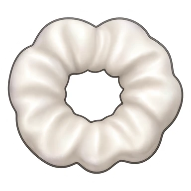 Add a shimmer effect to the small silky fluffy white scrunchie in the style of emoji (apple style emojis). Keep the shimmer subtle and delicate, enhancing the silky texture. Remove the background. sticker