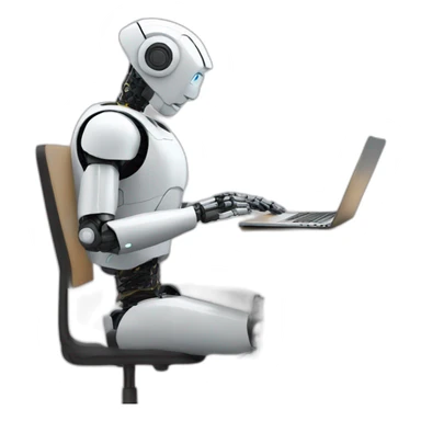 A robot sitting and typing on laptop sticker