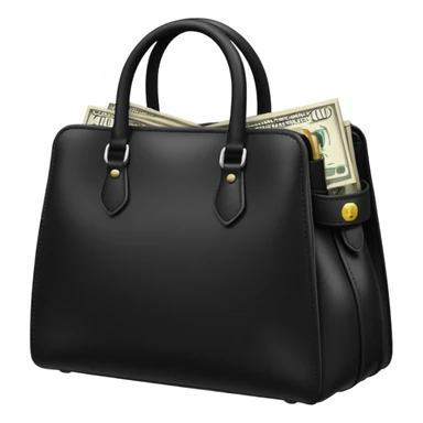 Create a black leather bag with a stack of cash inside in authentic Apple emoji style. sticker