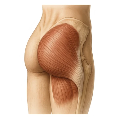 realistic and educational illustration of the gluteus maximus muscle, detailed anatomy, clear view of the main muscle of the posterior hip region, no explicit references to sensitive parts, neutral background sticker