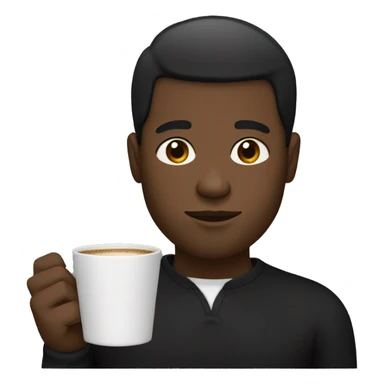 Black man with short hair wearing a black shirt holding a cup of coffee sticker