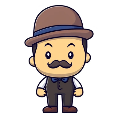 A British man with a bowler hat and mustache saying "Okay Buddy" sticker