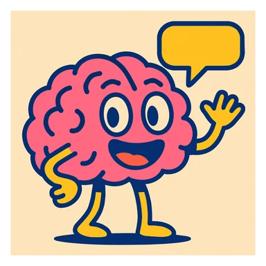 a talking brain, cartoon style, bright colors, joyful expression sticker
