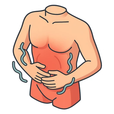 stomach with pain, hands holding stomach, waves of pain, detailed shadows and highlights, no face or legs, transparent background sticker