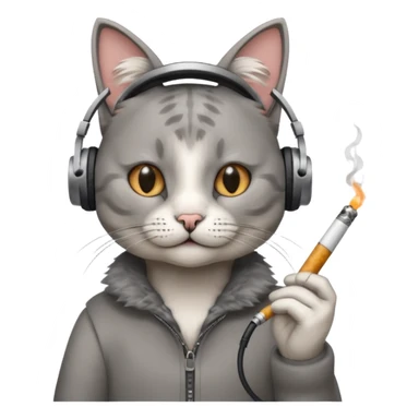 cat in headphones with a cigarette in his hand  sticker