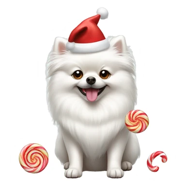 White Pomeranian dog with Christmas candy  sticker