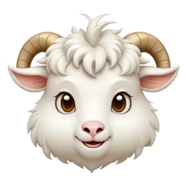 cinematic-cute-white-goat-portrait-emoji,-head-tilted-playfully-and-inquisitively,-featuring-a-fluffy,-immaculate-white-fur-with-charming-curved-horns,-round,-sparkling-eyes-filled-with-gentle-curiosity,-simplified-yet-irresistibly-adorable sticker