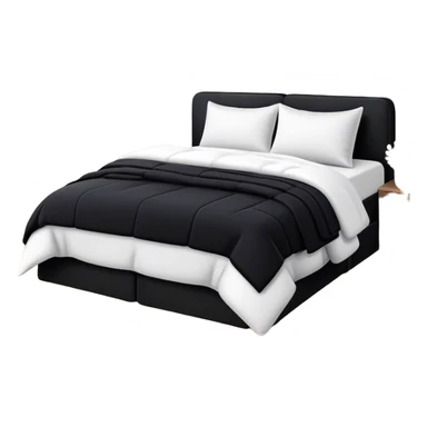 Black bed with pillows and blankets, cozy vibe sticker