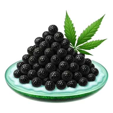 frozen caviar with cannabis leaf sticker