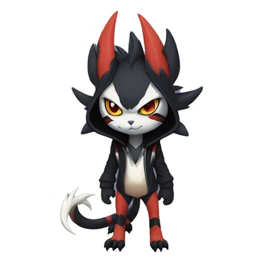 Cool Anthro Black Noivern-Absol-Litten-Pokémon with edgy stripes hoodie spiked collar punk Full Body sticker