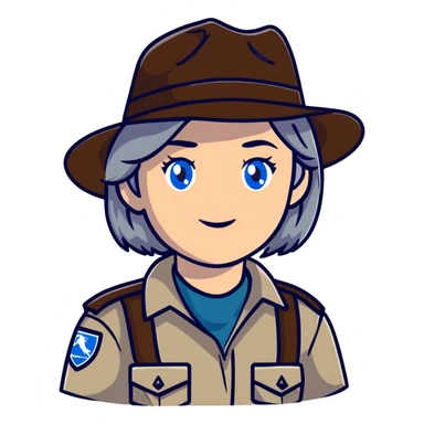 white woman park ranger with blue eyes and brown and gray hair sticker