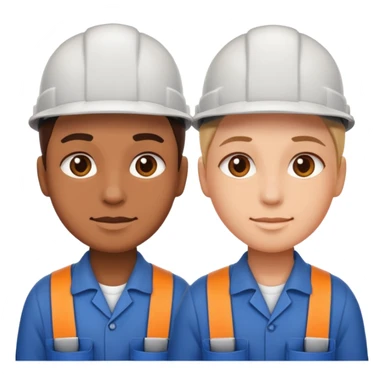create a realistic emoji of two working packaging workers. one of them starting the work and the other one finished sticker