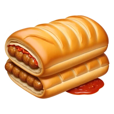 cinematic-realistic-sausage-roll-dish-emoji,-depicted-with-a-crisp,-golden-pastry-wrapped-around-flavorful-sausage,with a squeeze of tomatoe sauce on top sticker