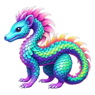 futuristic lush hyper realistic exotic patterned swirly random-colored neon-colored Fakémon-Trico-creature (full body) sticker