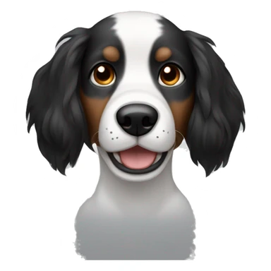 Black and white dog with long hair and brown eyes and big ears dmiling sticker
