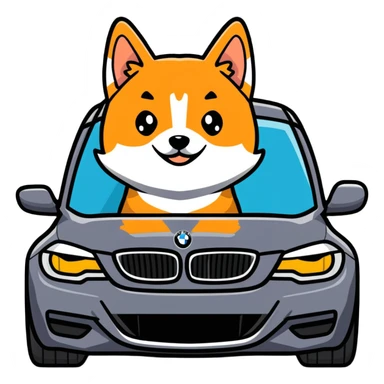shiba inu sitting inside a BMW car sticker