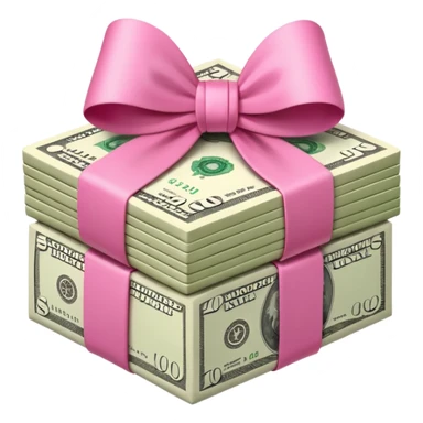 money stack wrapped with pink bow sticker