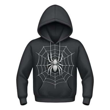 black hoodie with a grey spider web sticker