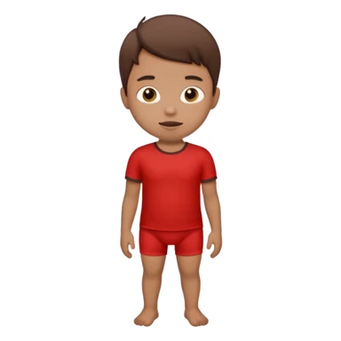 A kid wearing a poopy underwear with a red t-shirt sticker