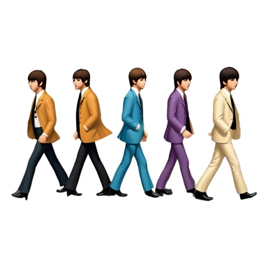 Cinematic Realistic The Beatles Abbey Road Scene Emoji, depicting the legendary band of four crossing the iconic zebra-striped street in their classic outfits, exuding effortless charisma and musical legacy. The scene is bathed in warm, nostalgic lighting with rich textures that capture the essence of 1960s rock history. sticker