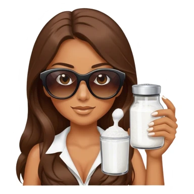 woman with long brown hair and sunglasses holding a salt shaker sticker