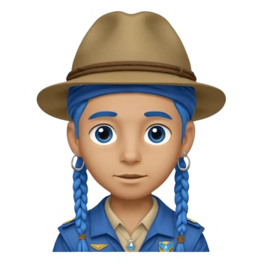 very handsome boy big blue eyes, scout boy with, blue dreadlocks, and big earrings and scouts hat sticker