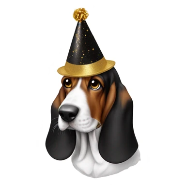 Basset hound with black and gold party hat sticker