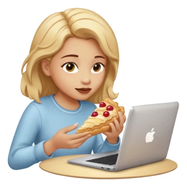 a girl looking in her computer a pastrie with good food  sticker