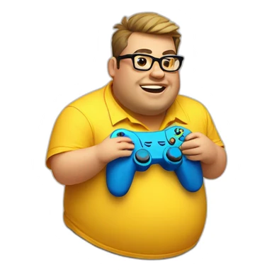fat guy wearing a yellow hawaii shirt with rectangular glasses playing video games sticker