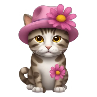 Cat with hat like flower sticker