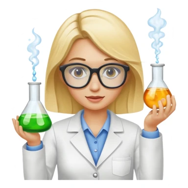 Eine hellblonde Chemikerin mit typischem Erlmeyerkolben in der Hand und Laborbrille auf sticker