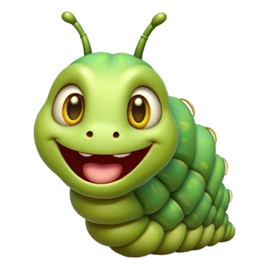 Cinematic Cheeky Caterpillar Portrait Emoji, Head tilted dramatically with an exaggeratedly surprised expression, featuring a tiny, wiggly body with wide, comically expressive eyes full of playful wonder and animated, curving segments, Simplified yet hilariously expressive features, highly detailed, glowing with a slightly sassy natural glow, high shine, dramatic yet playful, stylized with an air of cheeky woodland mischief, soft glowing outline, capturing the essence of a meme-worthy caterpillar that looks ready to wiggle its way into viral fame! sticker