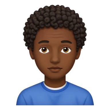 Une homme de 17 ans il a la peau noir foncé , des lèvres pulpeuses des sourcils plus ou moins épais Il a un taper bouclé  mais que au dessus il a un dégradé sur les côtés  sticker