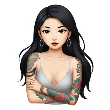 Beautiful Asian woman with long black hair and body tattoos sexy pose sfw sticker