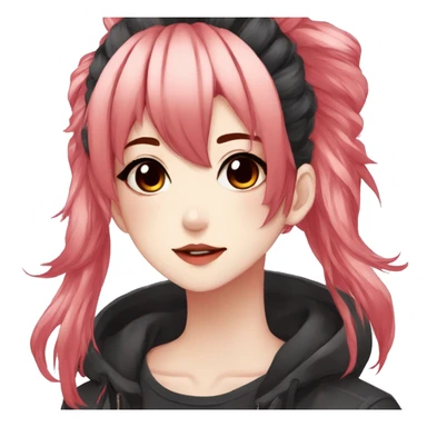 Gorgeous anime style shojo character with blushing face aesthetic and pretty edgy black red punk hair with hair garment trending style sticker