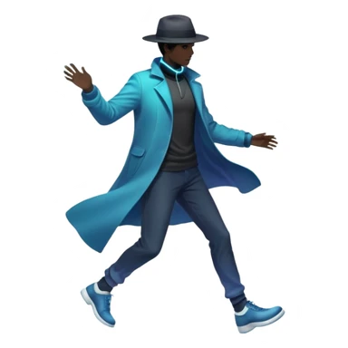 Male silhouette with flowing energy aura around it and small style elements like hat, jacket and shoes orbiting around, ethereal masculine style inspiration sticker