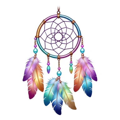 Iridescent pastel rainbow colorful transparent bright light luminescent dream-catcher hanging from an iridescent chain sticker