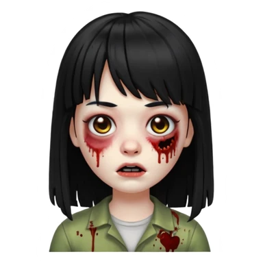 A zombie girl in Apple Memoji format with long, straight black hair and bangs. sticker