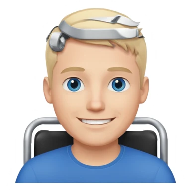 White man in wheelchair with short blond hair and blue eyes sticker