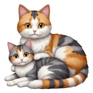 full body colourful light patched calico + white tabby cat cuddling a grey and white cat  sticker