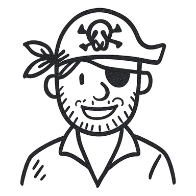 pirate, hand drawn black outline style sticker