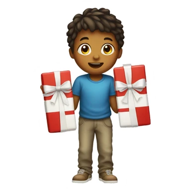 Little boy with present sticker