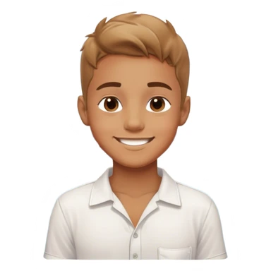 smiling boy at poolside shirt says Brandon  sticker