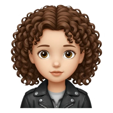 girl kid curly brown hair wear leather jacket sticker