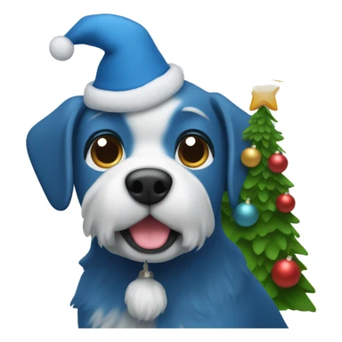 Blue dog with Christmas tree sticker