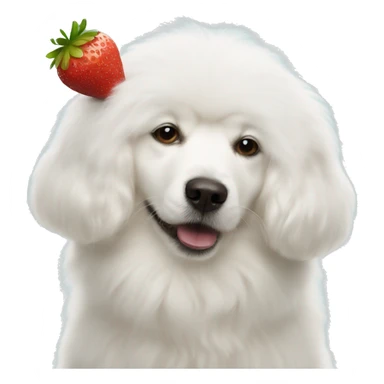 Fluffy white dog with strawberry on its head kissing another fluffy white dog  sticker
